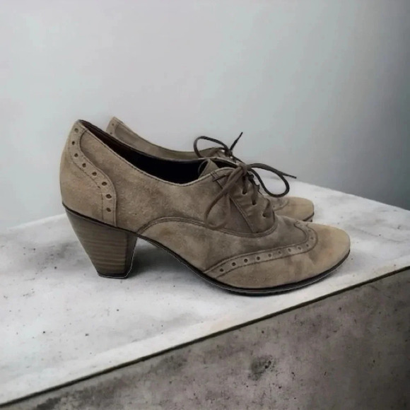 PAUL GREEN Suede Leather Kelsey Oxford Wingtip Lace up heeled booties - Picture 1 of 17